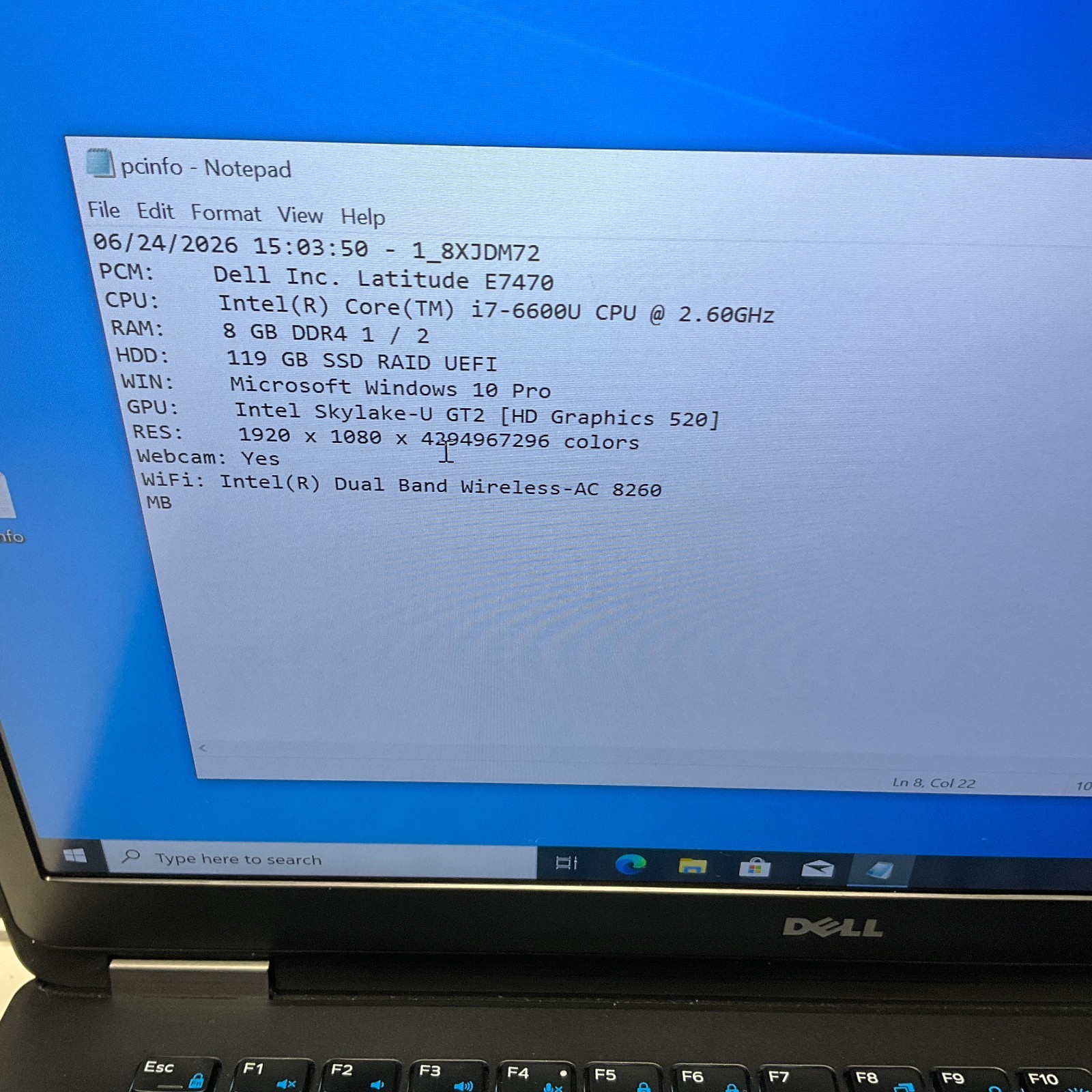 Dell Latitude E7470 14″ Laptop Intel i7-6600U 2.60GHz 8GB RAM 128GB SSD NO BATT