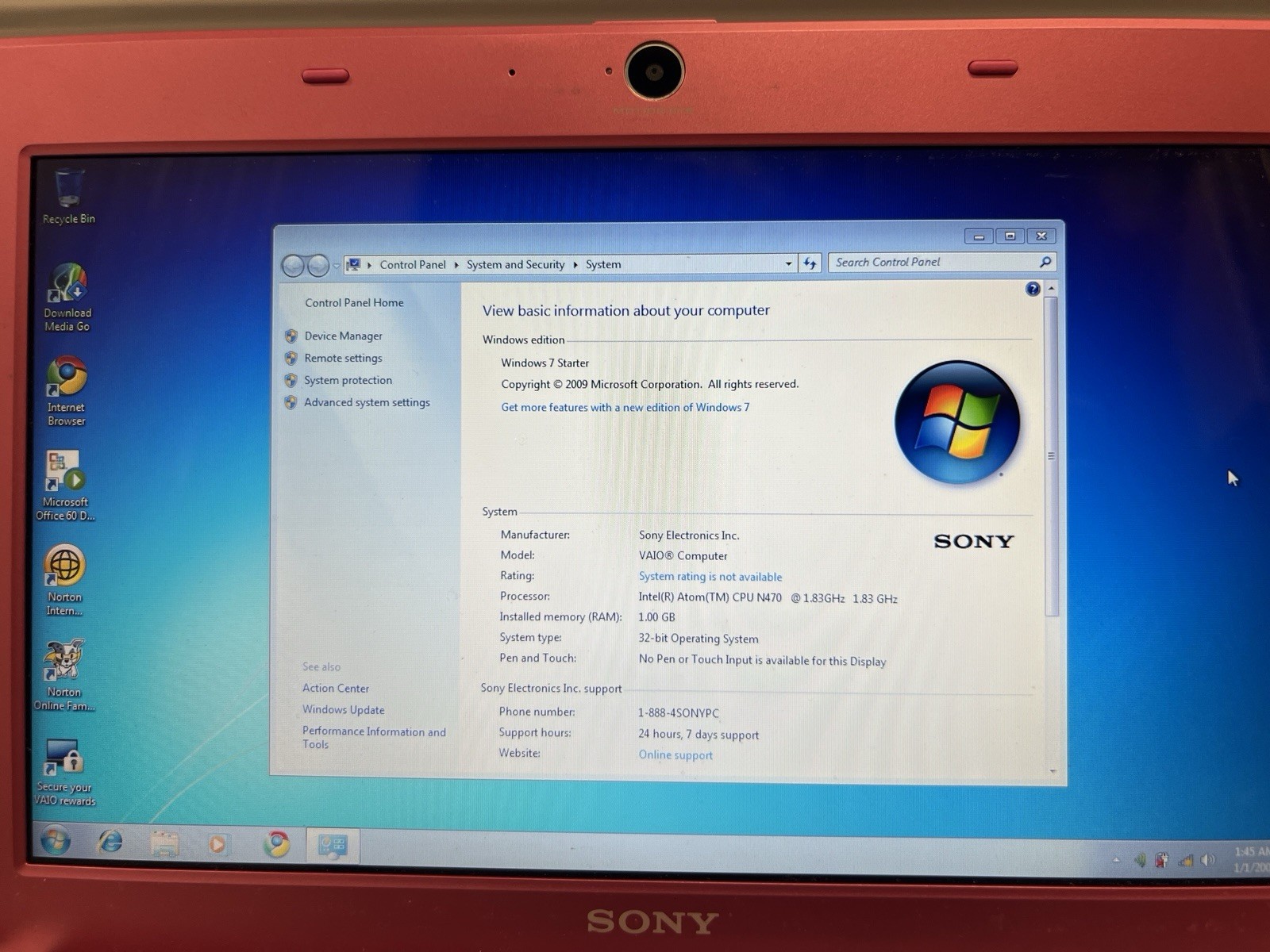 SONY VAIO VPCW221AX 10.1”LED 1.83GHz W Series Mini Netbook Windows 7 Pink
