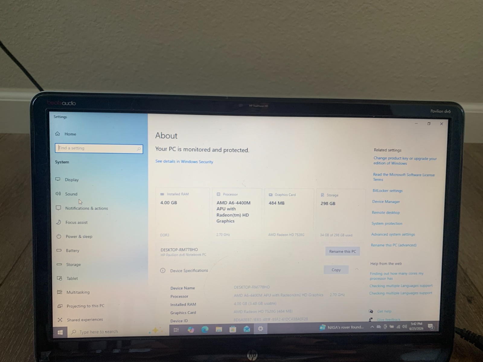 HP Pavilion dv6 15.6″ AMD A6-4400M APU Radeon 2.70GHz 4GB RAM 320GB HDD Win 10
