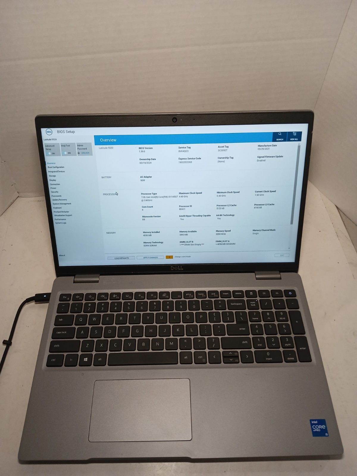 Dell Latitude 5520 15.6″ i5-1145G7 2.6GHz 4GB RAM NO SSD NO OS! BIOS PW! #97