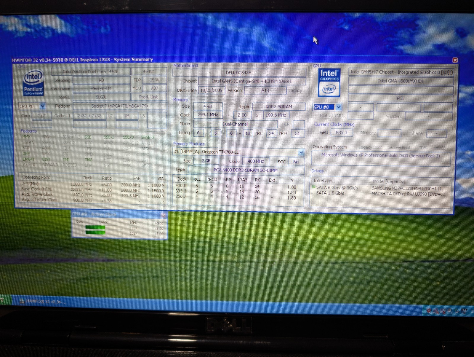 DELL INSPIRON 1545 | PENTIUM DUAL CORE T4400 4GB RAM 128GB SSD | HD WIN XP | DVD
