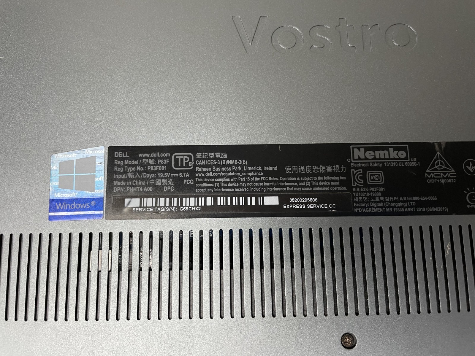 Dell Vostro 7590 Core Intel i7-9750H @2.60GHz 8GB RAM NO SSD For Parts *READ