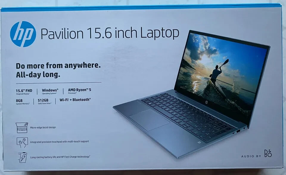 NEW HP Pavilion 15-eh1052wm, 15.6” FHD, AMD Ryzen 5-5500U, 8GB RAM, 512GB SSD