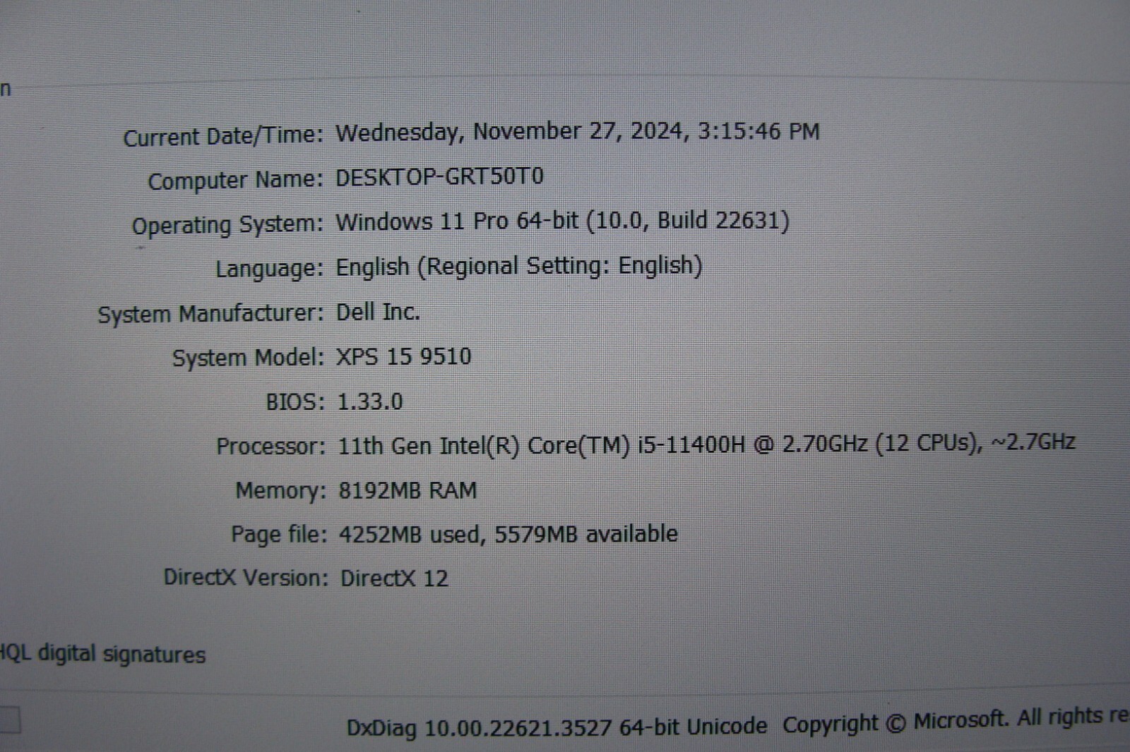 Dell XPS 15 9510 15.6″FHD+ Intel Core i5-11400H 2.7GHz 8GB 256GB SSD Win 11 Pro