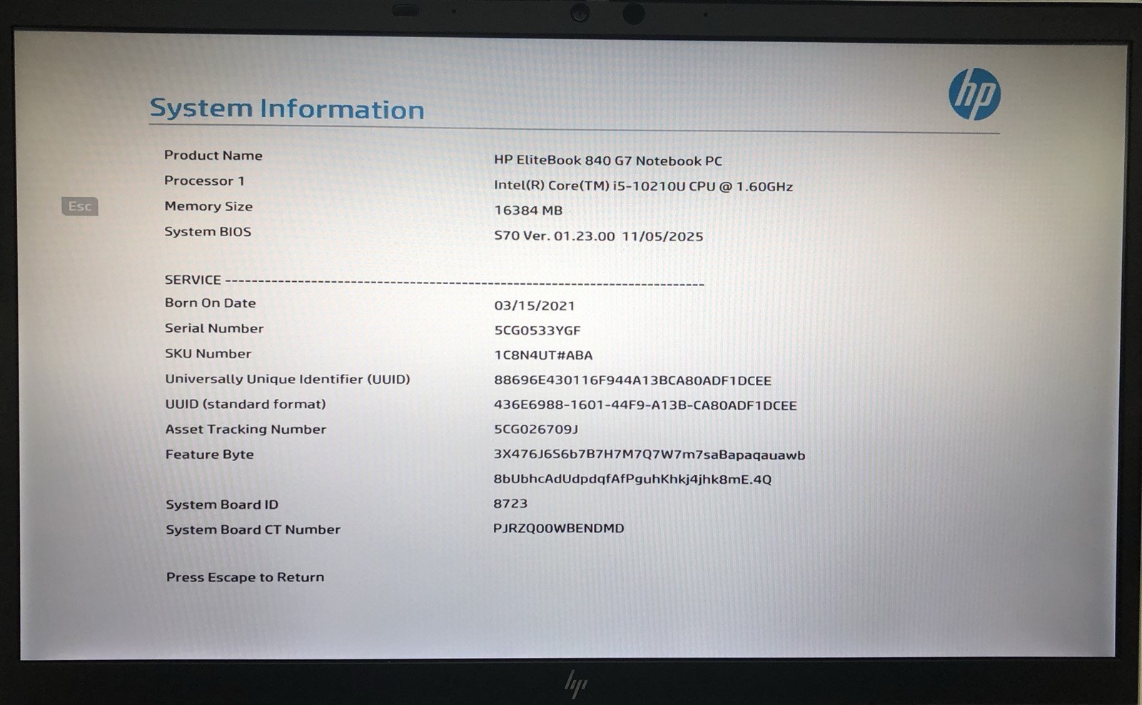 HP EliteBook 840 G7: Intel Core i5-10210U 1.6GHz – 16GB – 256GB (SELECT)