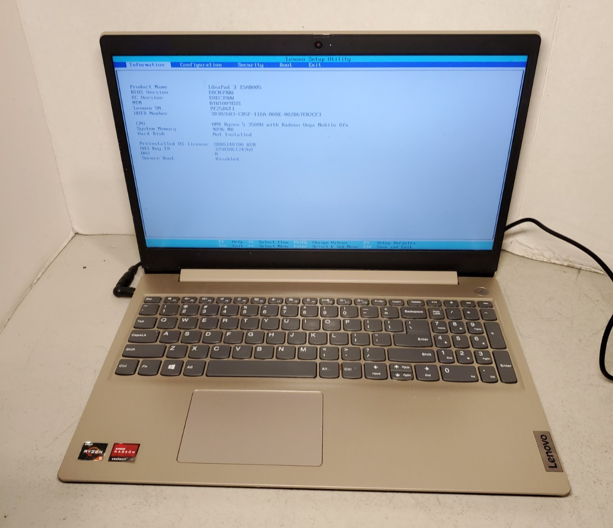 LENOVO IDEAPAD 3 15ADA05 15″ RYZEN 5 3500U 4GB RAM No HDD/SSD/OS/BACK-COVER #69