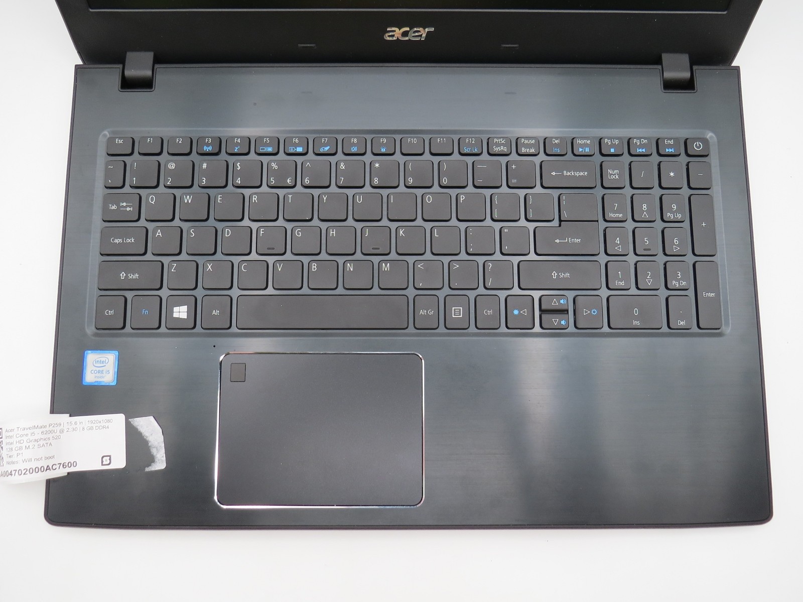 Acer TravelMate P259 i5-6200U @ 2.3GHz 8GB DDR4 128GB m2 15.6″ No OS/AC PARTS