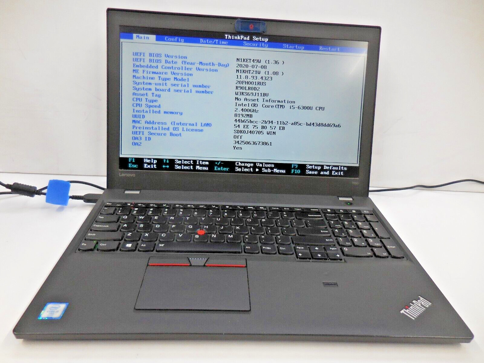 Lenovo ThinkPad T560 Intel Core i5-6300U 2.40GHz 8GB RAM, 250GB SSD, NO OS