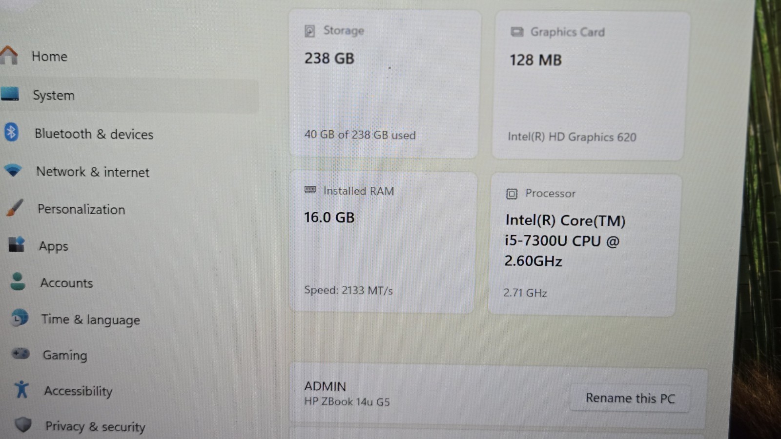 HP ZBook 14u G5, i5 2.60GHz, 16GB RAM 256GB SSD
