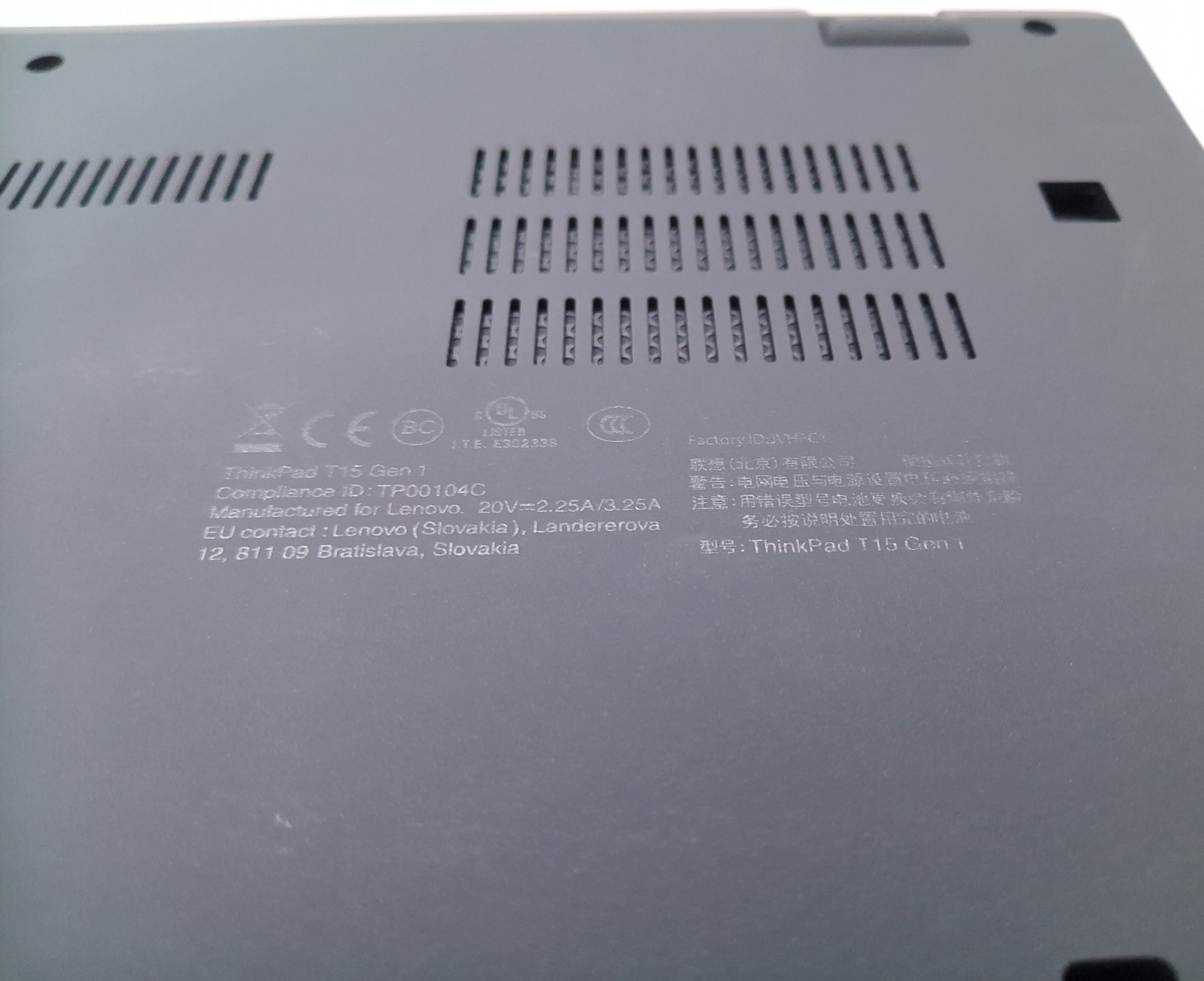 Lenovo ThinkPad T15 Gen 1 Used 15.5″ Intel i5-10310U 8GB 256GB NVMe – USED NO AC