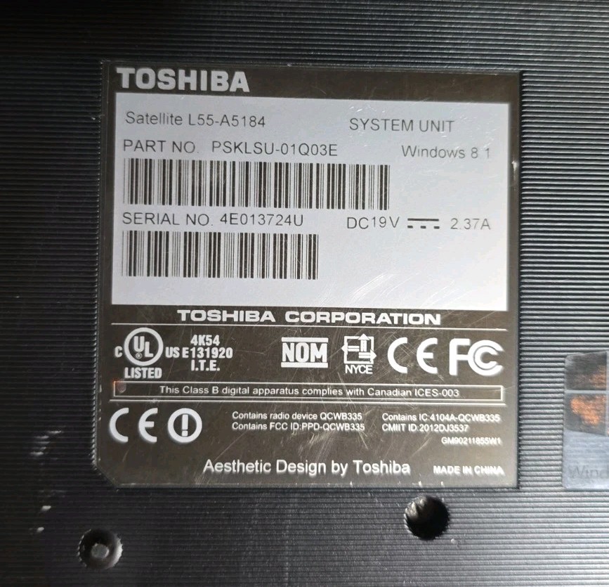 Toshiba Satellite L55 15.6″ Laptop i5-4200U 8GB ~700GB HDD Works Read