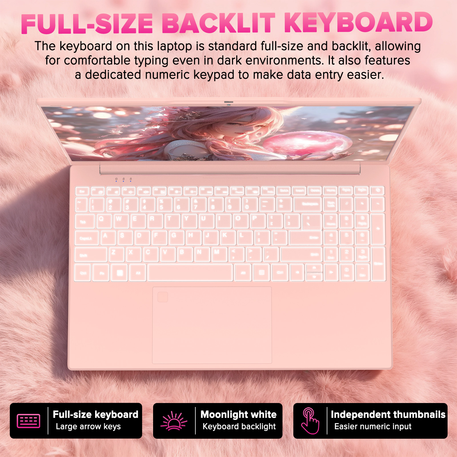Auusda 15.6” laptop Intel N5100 16GB RAM 1TB SSD Windows 11 Pro BT WIFI Pink
