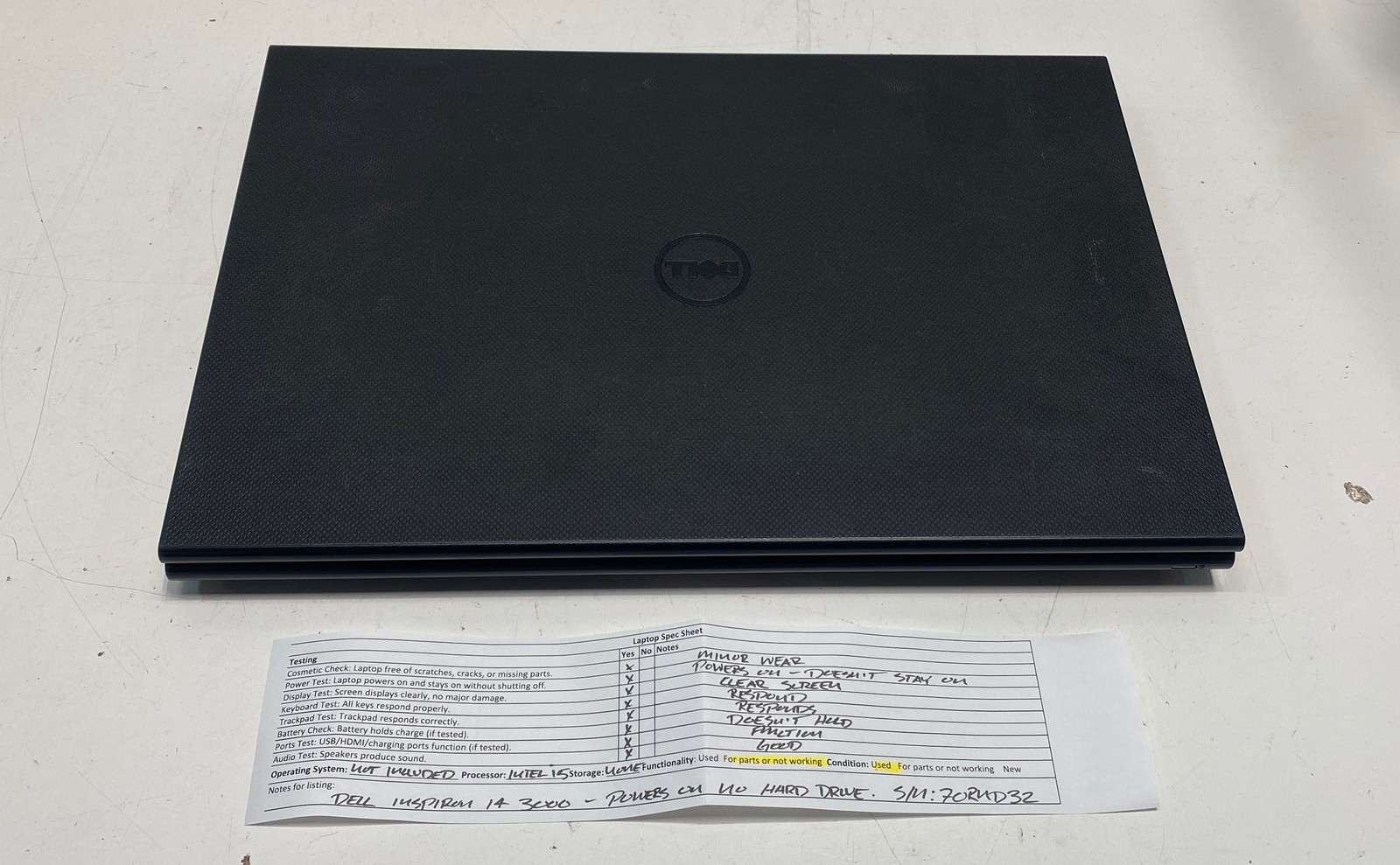 Dell Inspiron 14 3000 14″ Intel Core i5 No HDD For Parts and Repair
