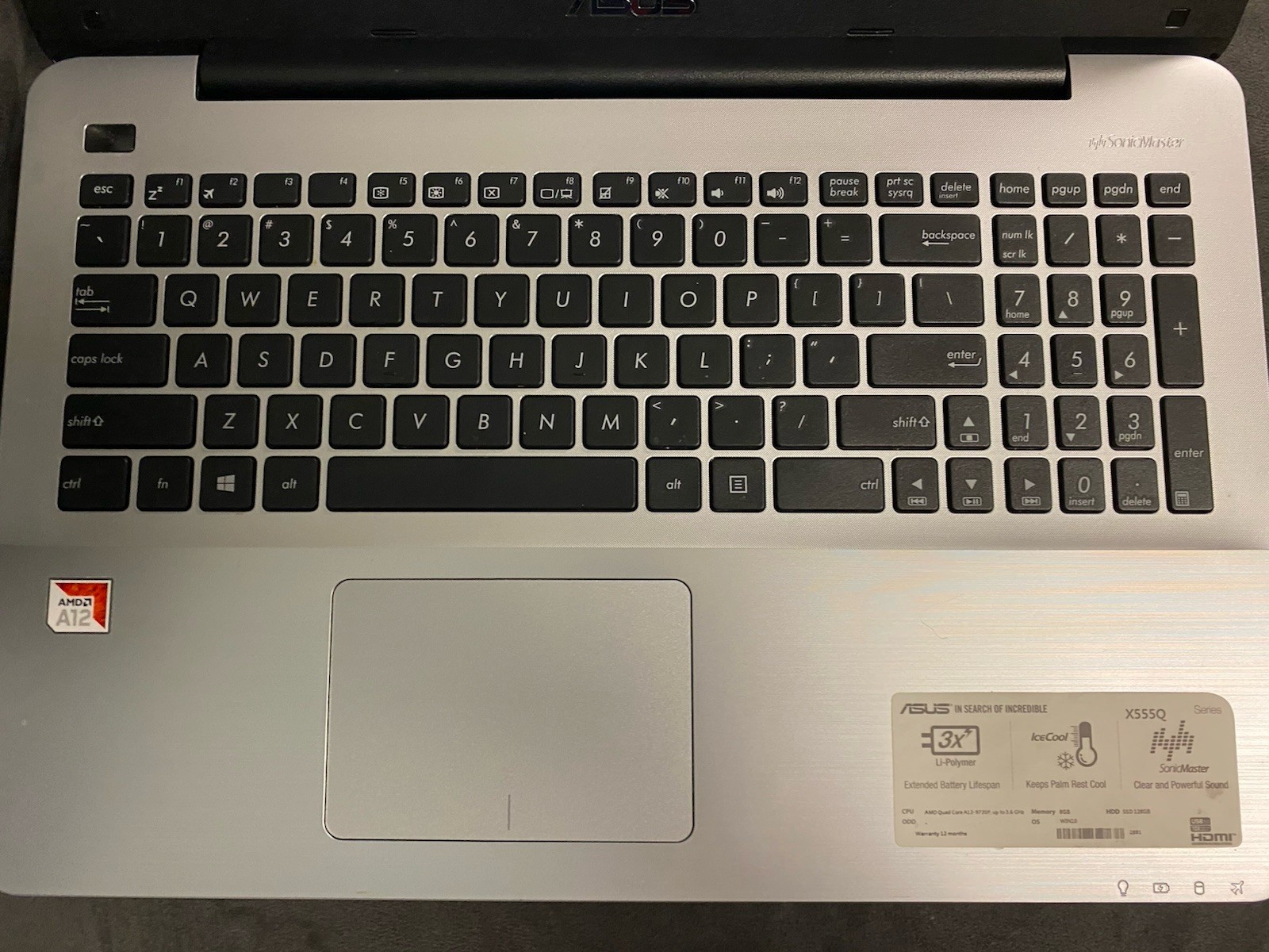 ASUS X555Q Laptop AMD A12-9720P 8GB RAM 120GB SSD Windows 10 Working