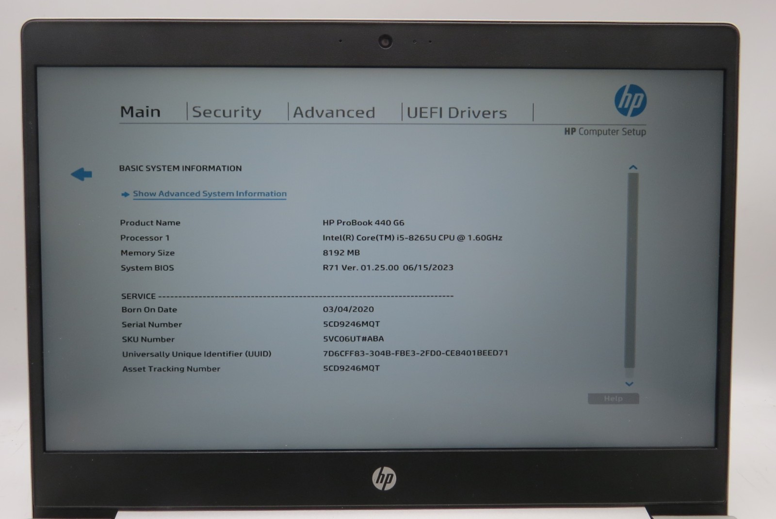 HP ProBook 440 G6/i5-8265U @ 1.60GHz/8GB RAM/No SSD/No OS *READ*