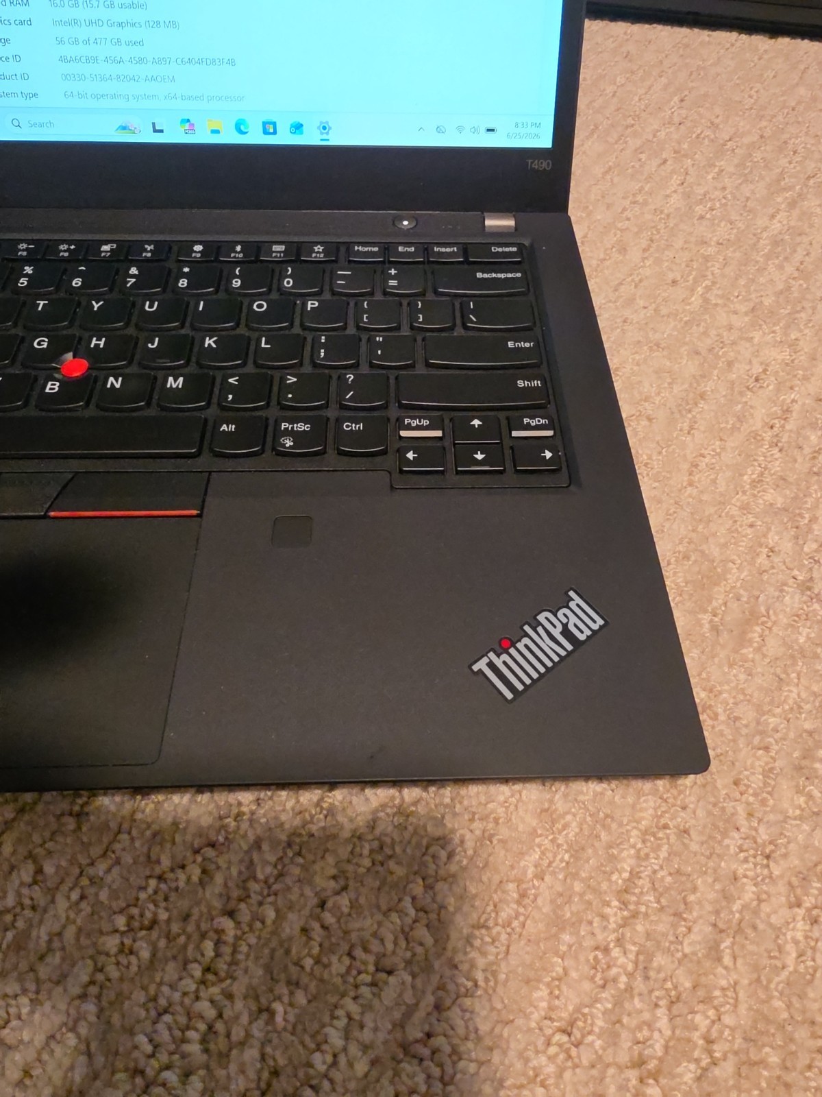 Lenovo ThinkPad T490 i5 10210u 16GB 512GB Win 11 Pro 14″ Laptop Notebook Inc AC