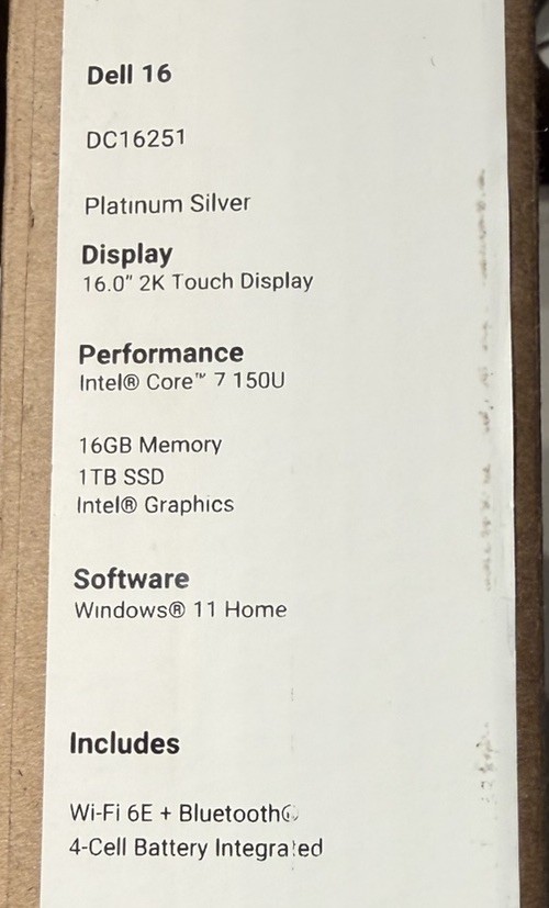 New Dell 16 Platinum Laptop LDC16251-1 TB SSD/16GB RAM-Intel Core 7-Touchscreen