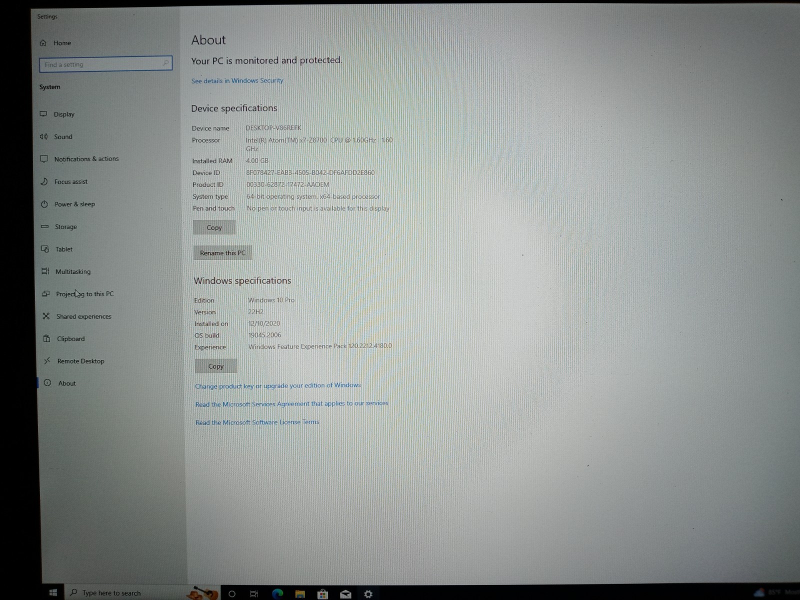 MICROSOFT SURFACE 1645 ATOM X7-Z8700@1.60GHZ 4GB RAM 64GB W10P TOUCH