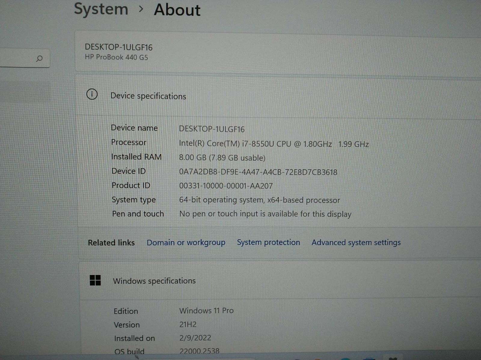 HP ProBook 440 G5 14″ i7-8550u 1.8ghz 8GB RAM NO HDD *parts READ 5CD9129563