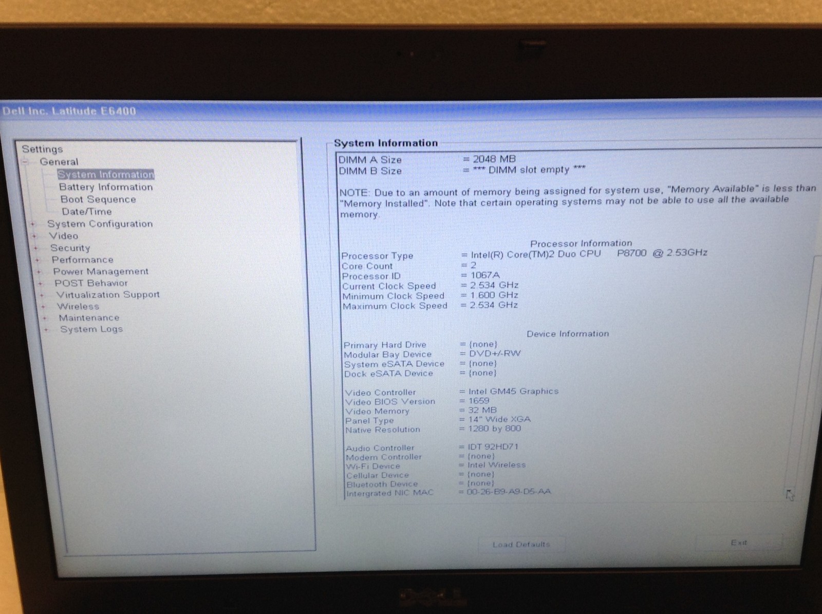 Dell Latitude E6400 Laptop 14″ Core 2 Duo P8700 2.53GHz 2GB, NO HDD, WORKING