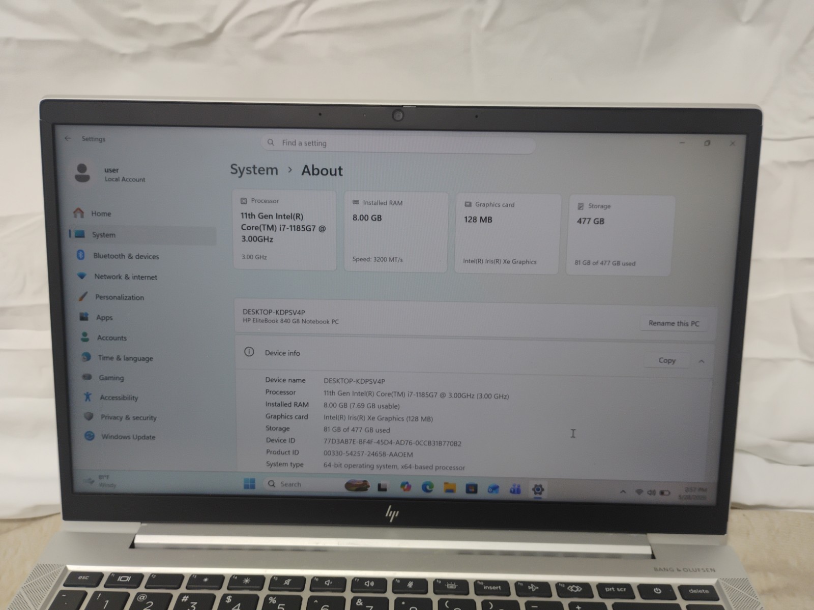 EliteBook 840 G8, i7-11th Gen, 8gb Ram, 512gb SSD, Win 11