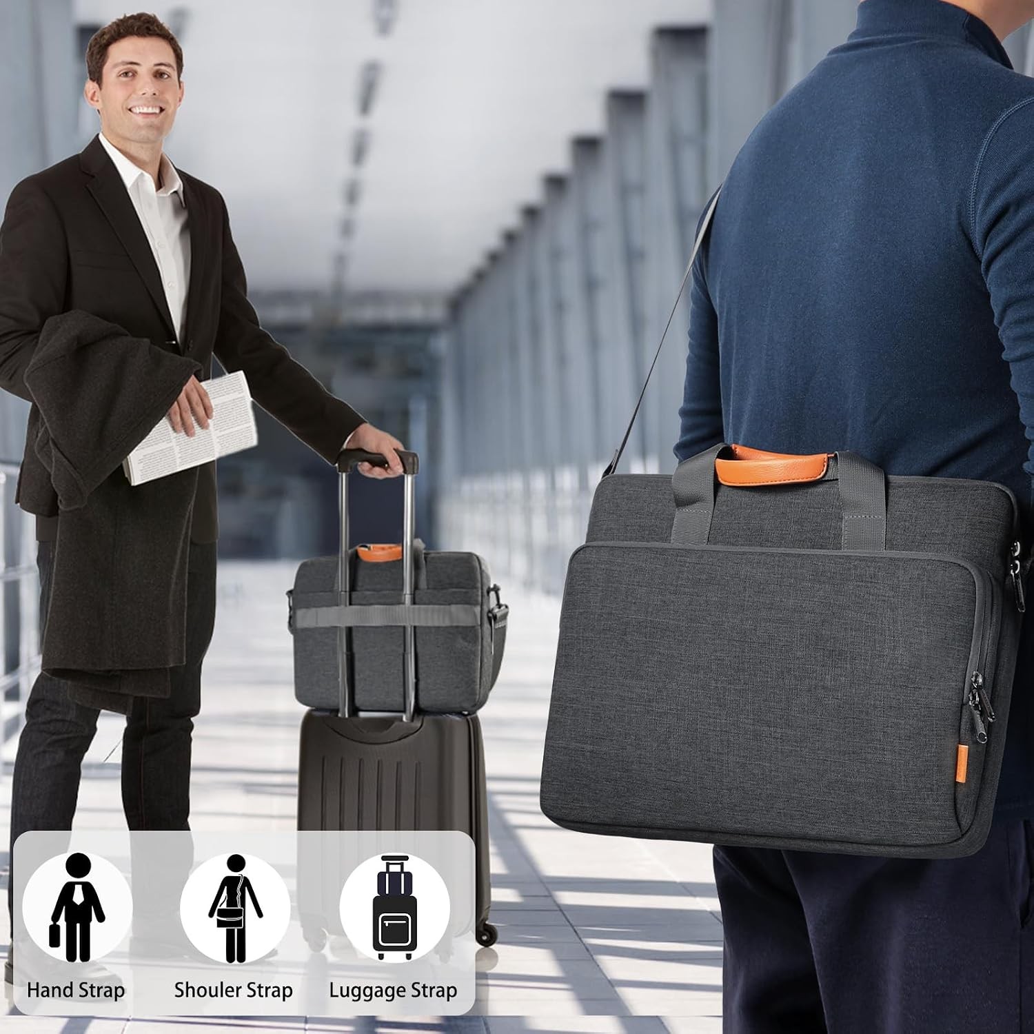 Lightweight Business Casual Laptop Shoulder Bag for 17-18 Inch PCs, Grey Case
