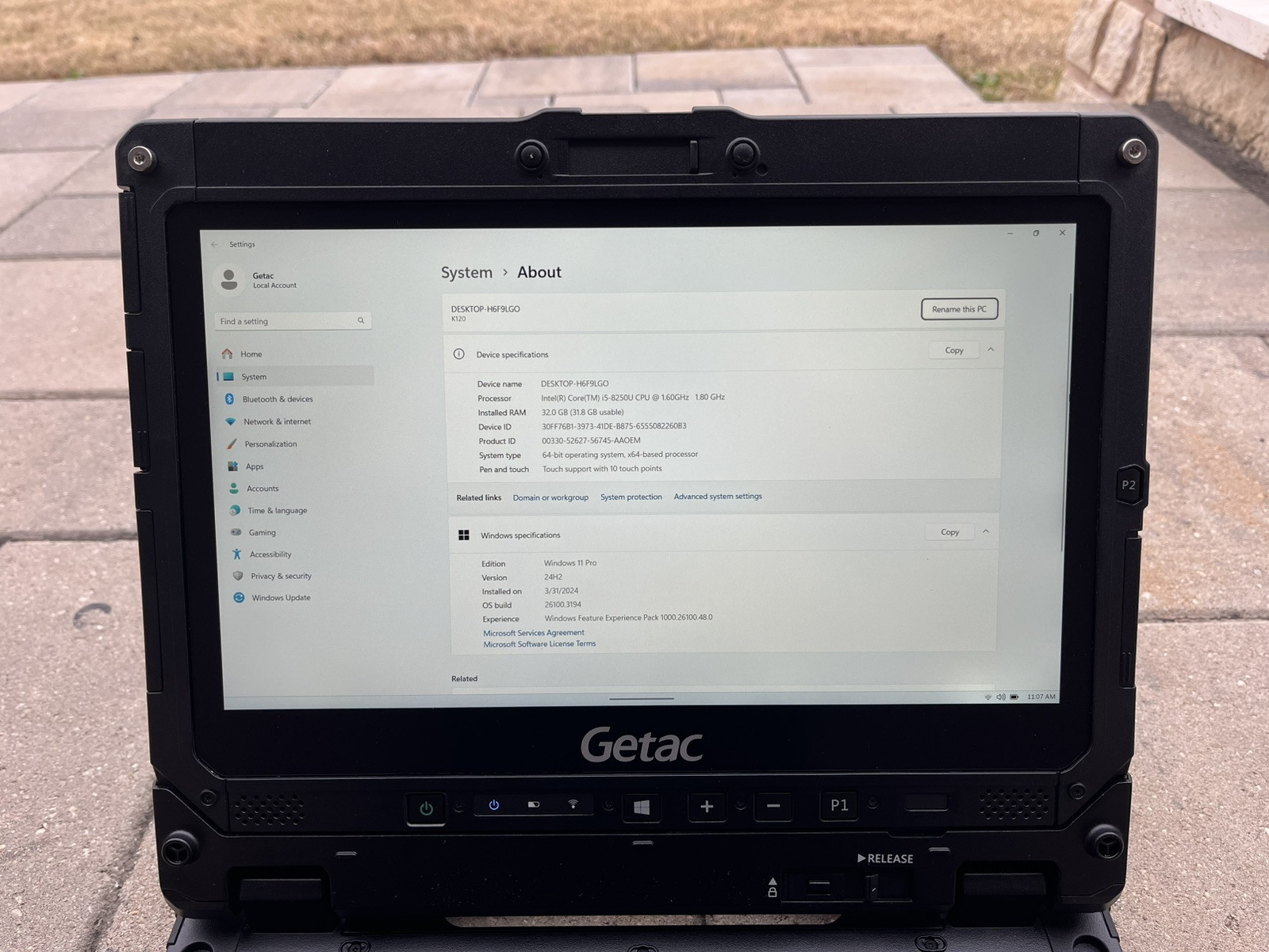 Getac K120 Rugged Toughbook Touch i5-8250U 1.60Ghz 32GB 2TB SSD Win 11 185 Hour