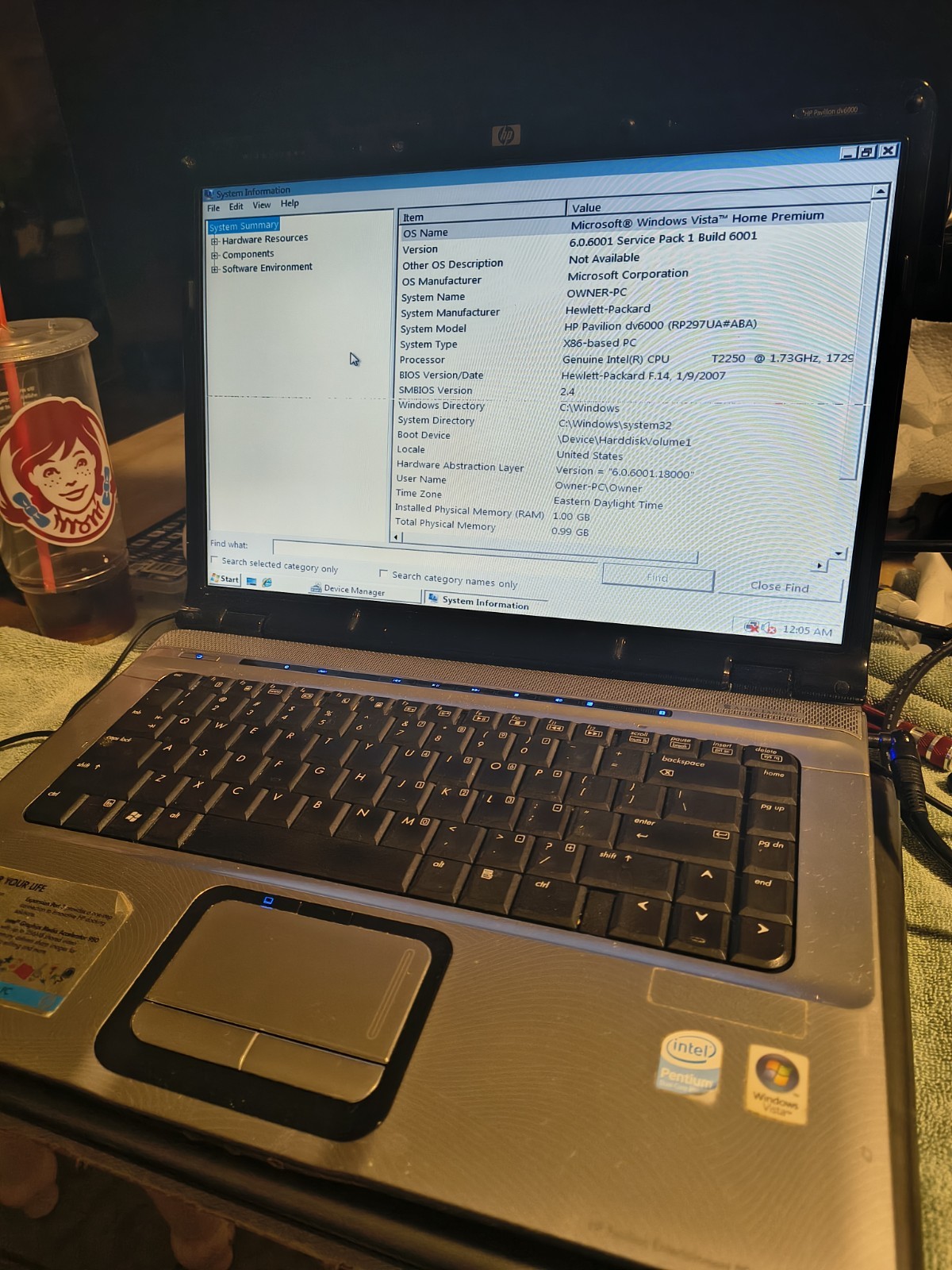 HP Pavilion dv6000 15.4in Intel Pentium T2250 1GB Ram Windows Vista Screen Line