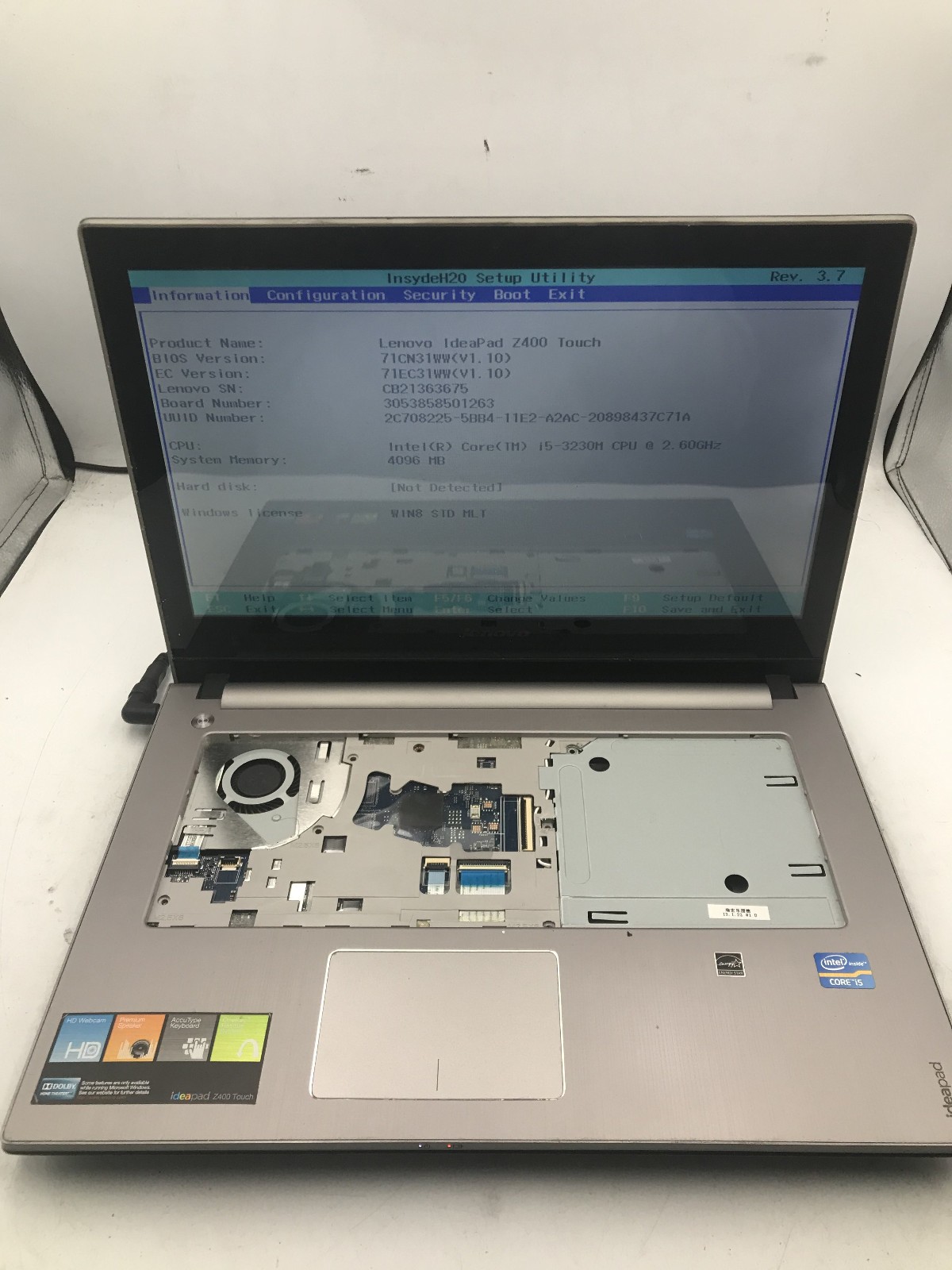 LENOVO IDEAPAD Z400 TOUCH – BOOTS TO BIOS – INTEL I5 3230M – 4GB RAM – READ – BB