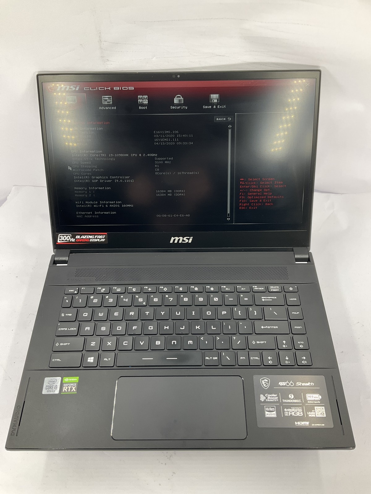 MSI GS66 Stealth 10SFS 15.6″ Core i9-10980HK 512GB 32GB Win11 Pro GTX 2070 Super