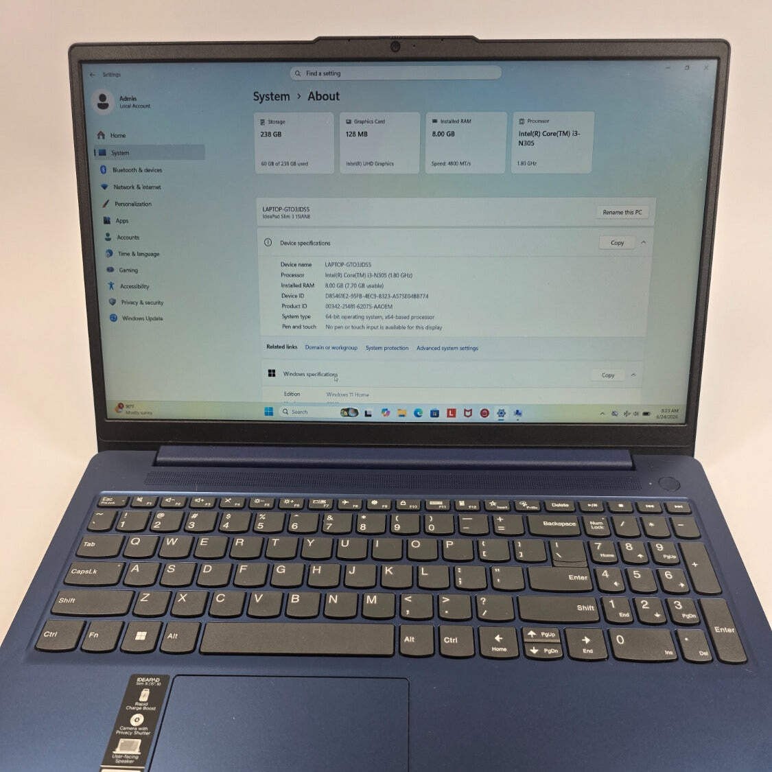 Lenovo Ideapad Slim 3 15IAN8 15.6″ i3-N305 1.8GHz 8GB RAM 128GB SSD 256GB