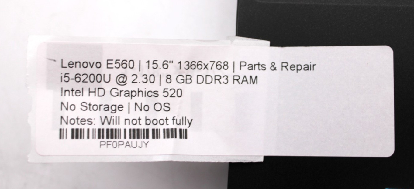 Lenovo E560 i5-6200U@2.3GHz 8GB DDR3 NO Storage/OS *PARTS/REPAIR*READ*