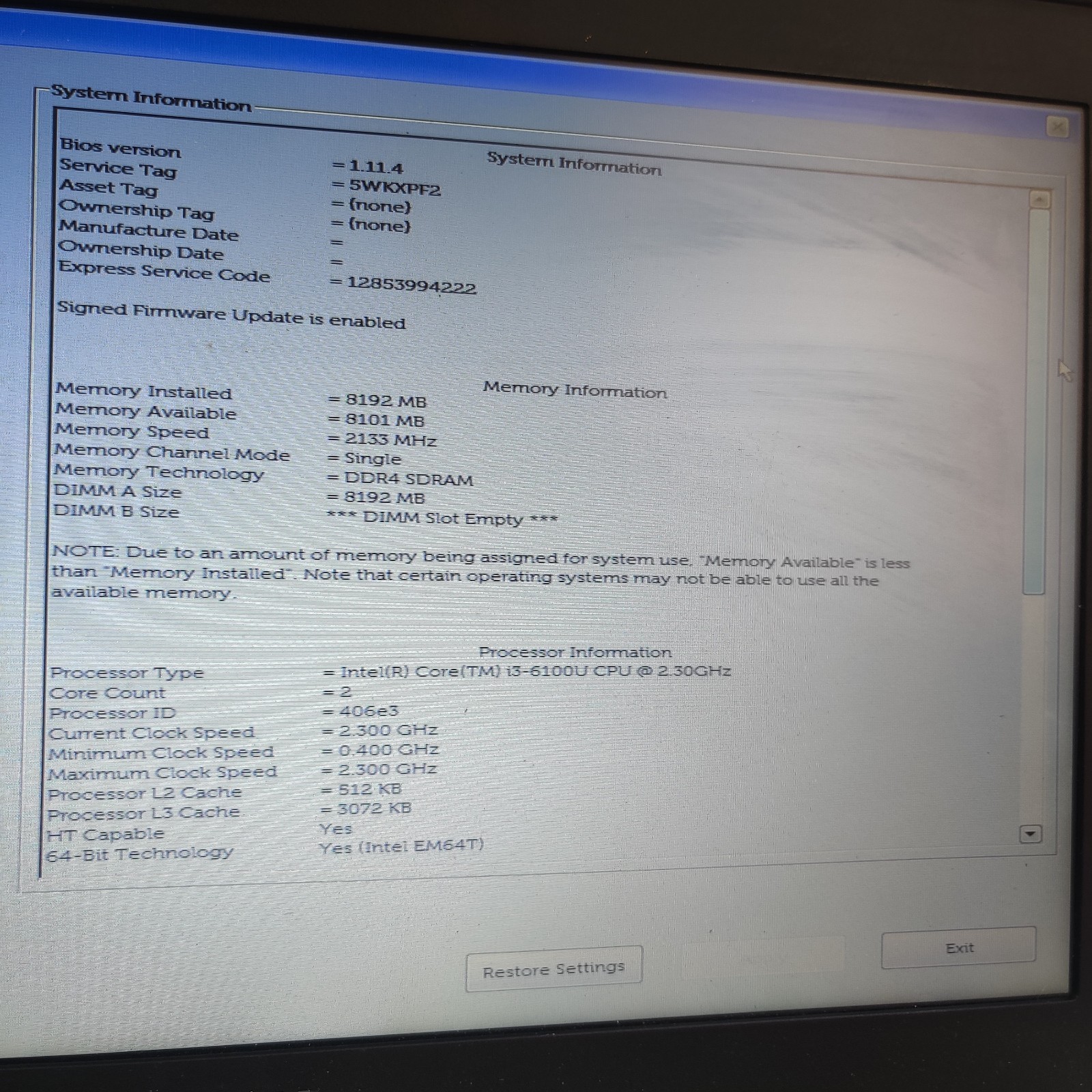 Dell Latitude E5470 14″ i3-6100U 2.30GHz 8GB RAM NO SSD/OS/ADAPTER – USED