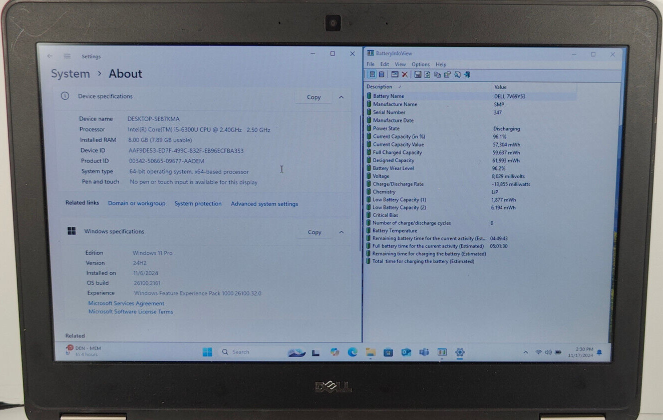 Dell Latitude E5270 Intel Core i5-6300U 2.40GHz 8GB RAM 12.5″ 256GB SSD Win 11