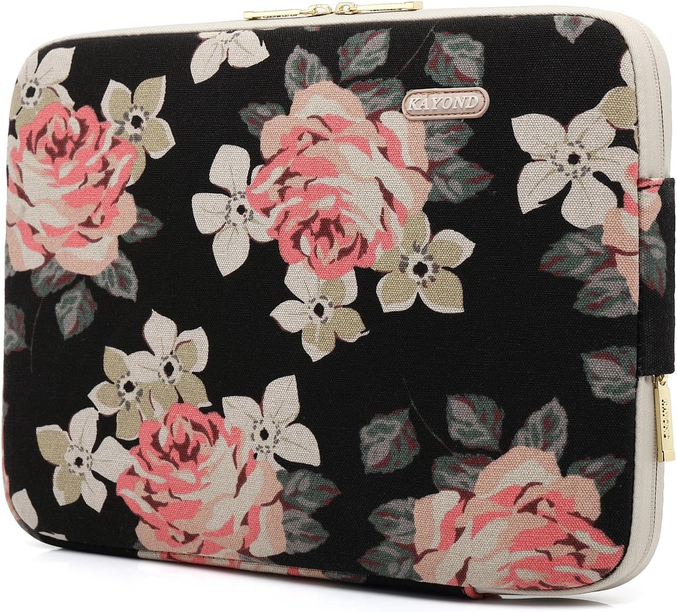 Black Rose Patten Canvas Water-Resistant 17 Inch Laptop Sleeve for Laptops