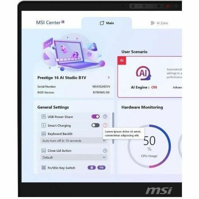 MSI Venture A16 AI A2HMTG043US 16″ Touchscreen FHD AMD Ryzen 9 32GB SSD Gray W11