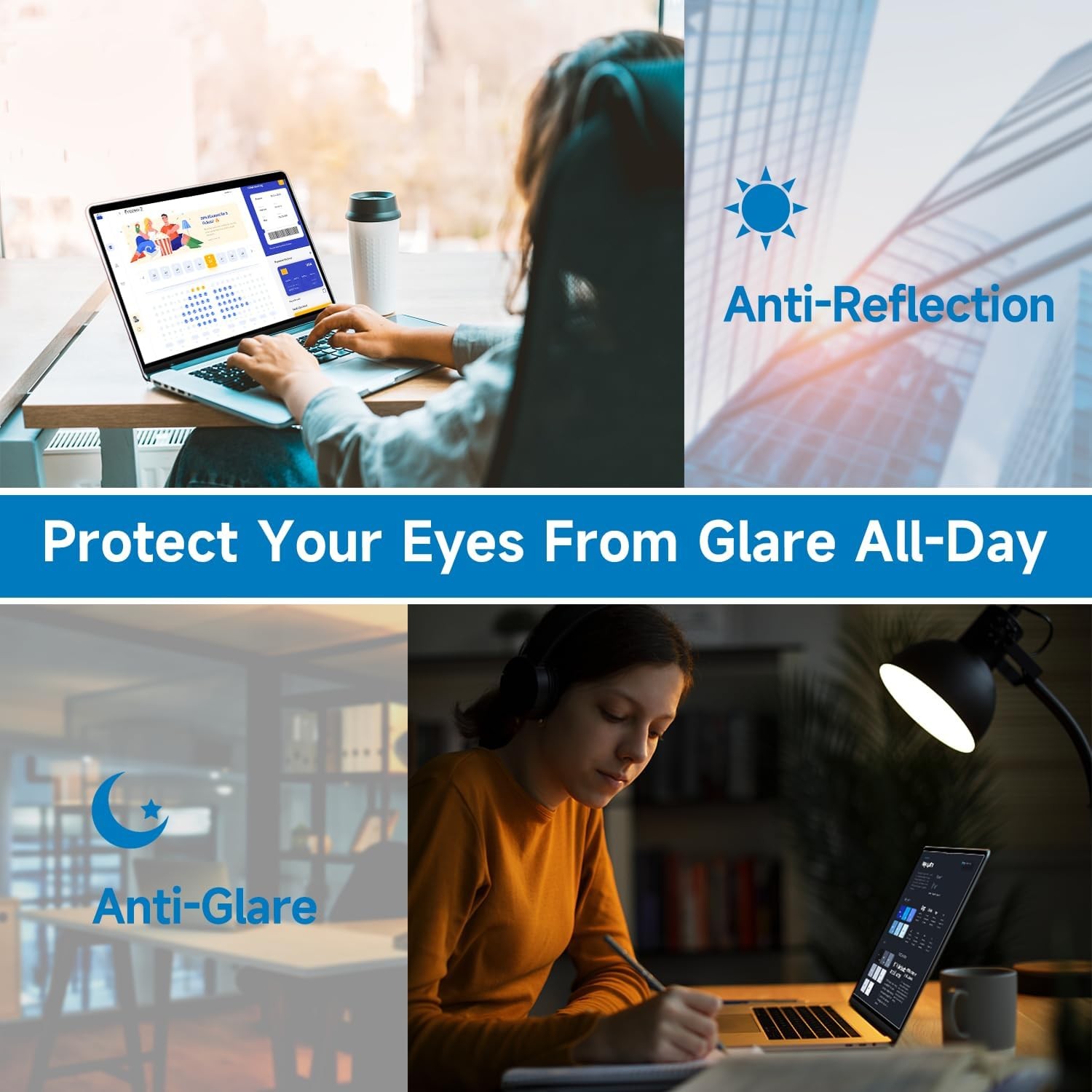 16 Inch 16:10 Anti Blue Light Laptop Screen Protector, Reduce Eye Strain Anti Gl