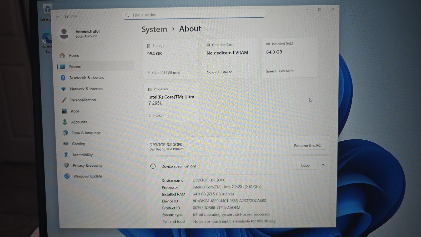 Dell Pro 16 Plus PB16250 Silver FHD+ 2.2 GHz Ultra 7 268V 64GB 1TB SSD Excellent