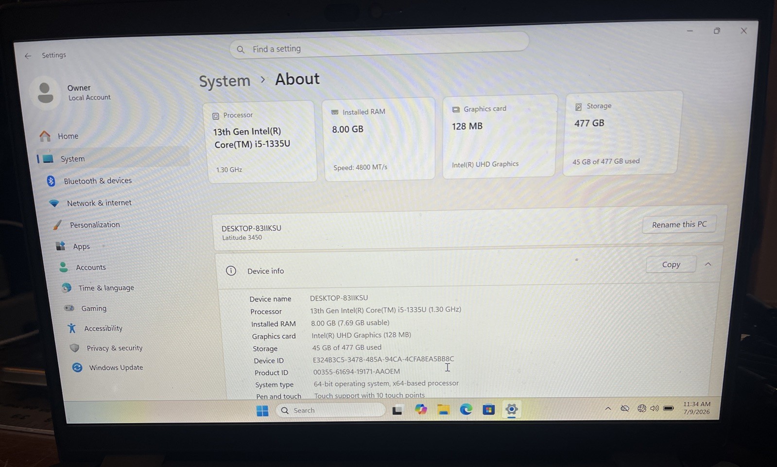 Dell Latitude 3450 14″ i5-1335U@1.30GHz, 8GB RAM, 512GB M2, Win 11 Pro