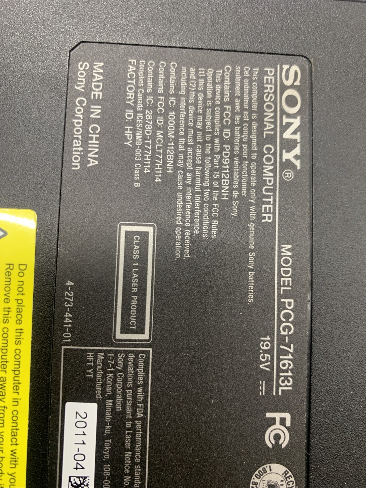 SONY VAIO VPCCB17FX PCG-71613L Intel Core i5 Radeon Graphics FHD Blu-ray – READ
