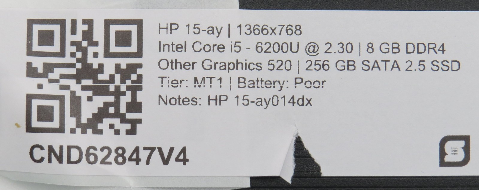 HP Notebook 15 i5-6200U @ 2.3GHz 8GB DDR4 256GB SSD 15.6″ No OS
