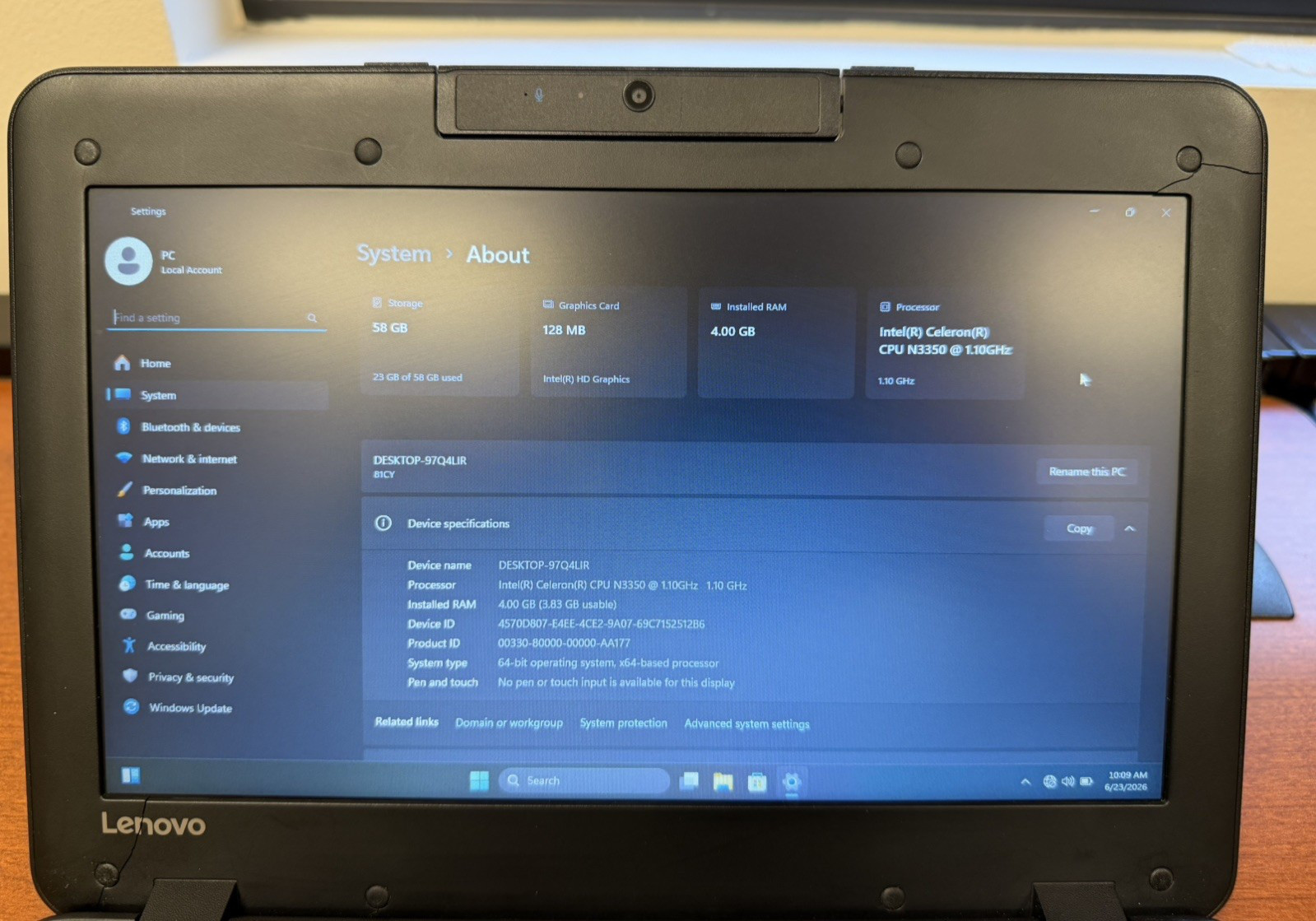 Lenovo 100e 11.6″ HD N3350 1.1GHz 4GB RAM 64GB eMMC Win 11 *READ*