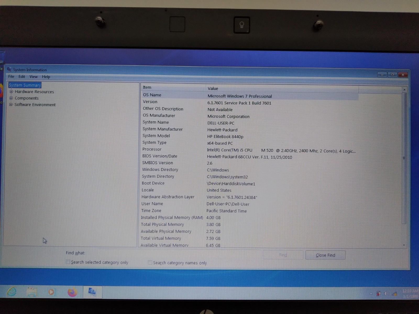 HP EliteBook 8440p Laptop Intel i5-M520 2.4GHz 4GB RAM 250GB HDD Windows 7 Pro