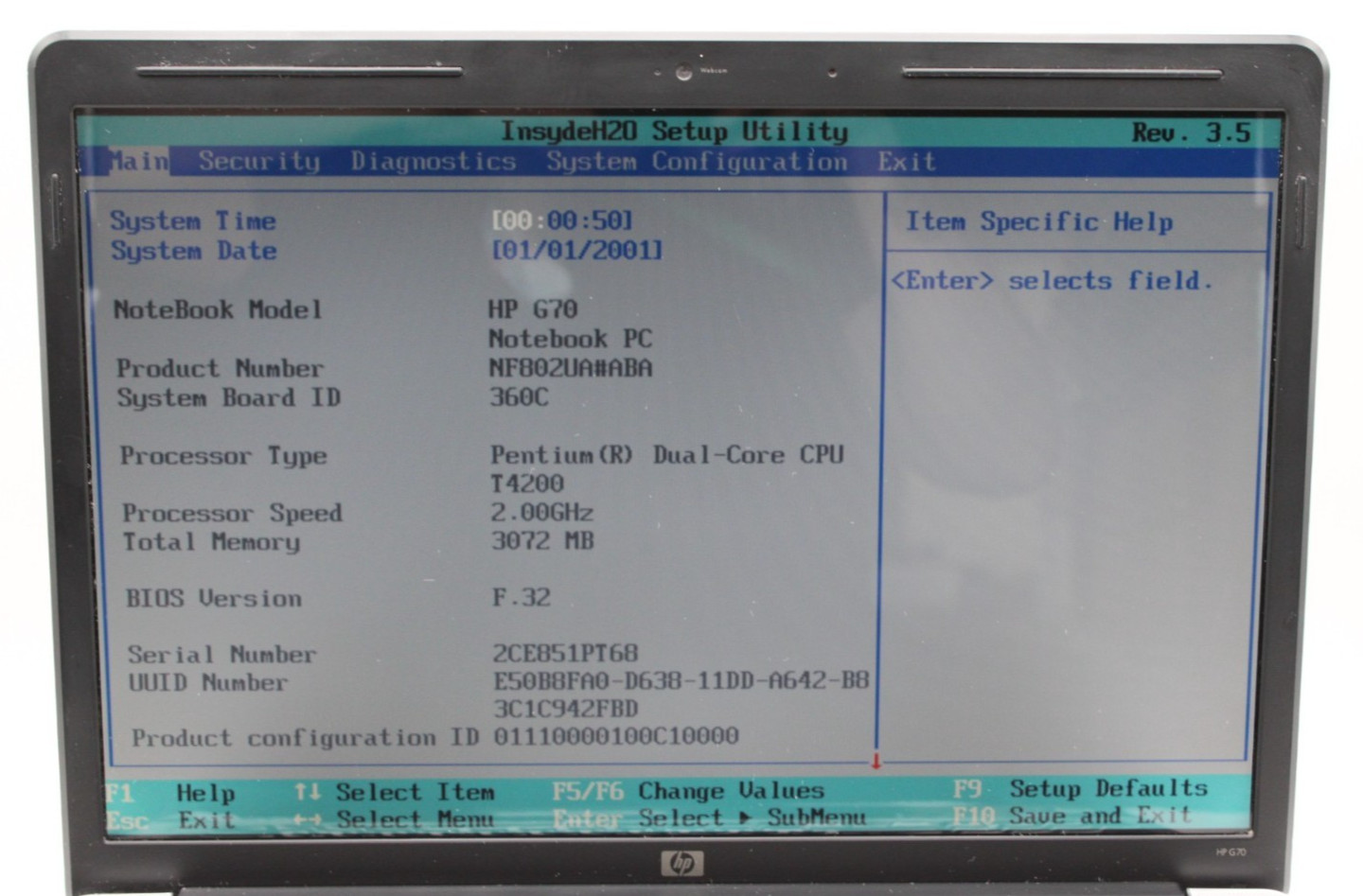 HP G70 Notebook Pentium-T4200@2.00GHz 3GB DDR2 NO STORAGE OR OS *USED/TESTED*