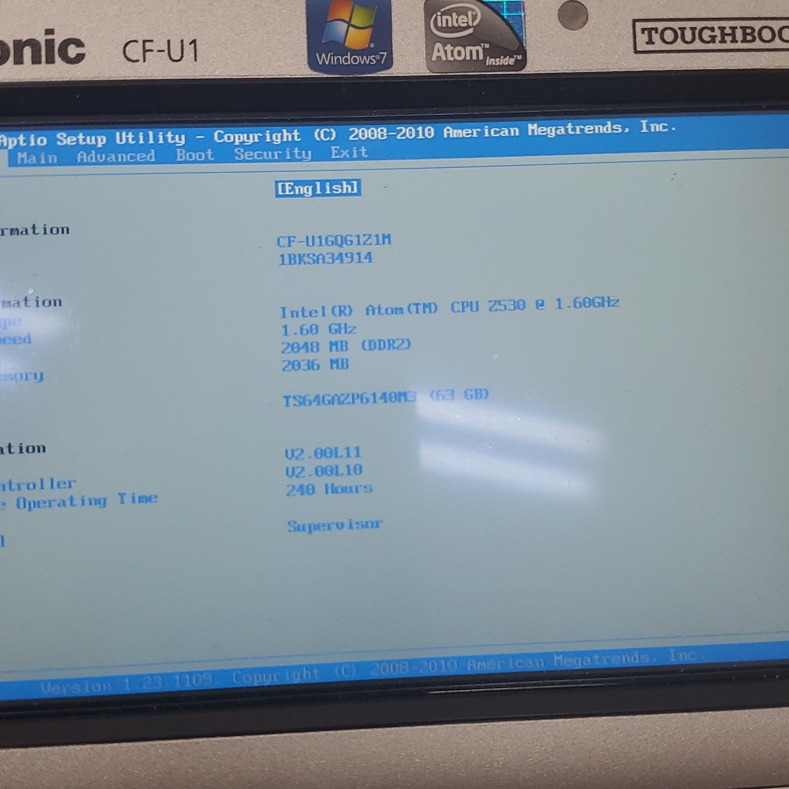 Panasonic CF-U1 Rugged Laptop Tablet Computer – Boots – No AC/OS – Atom Z530
