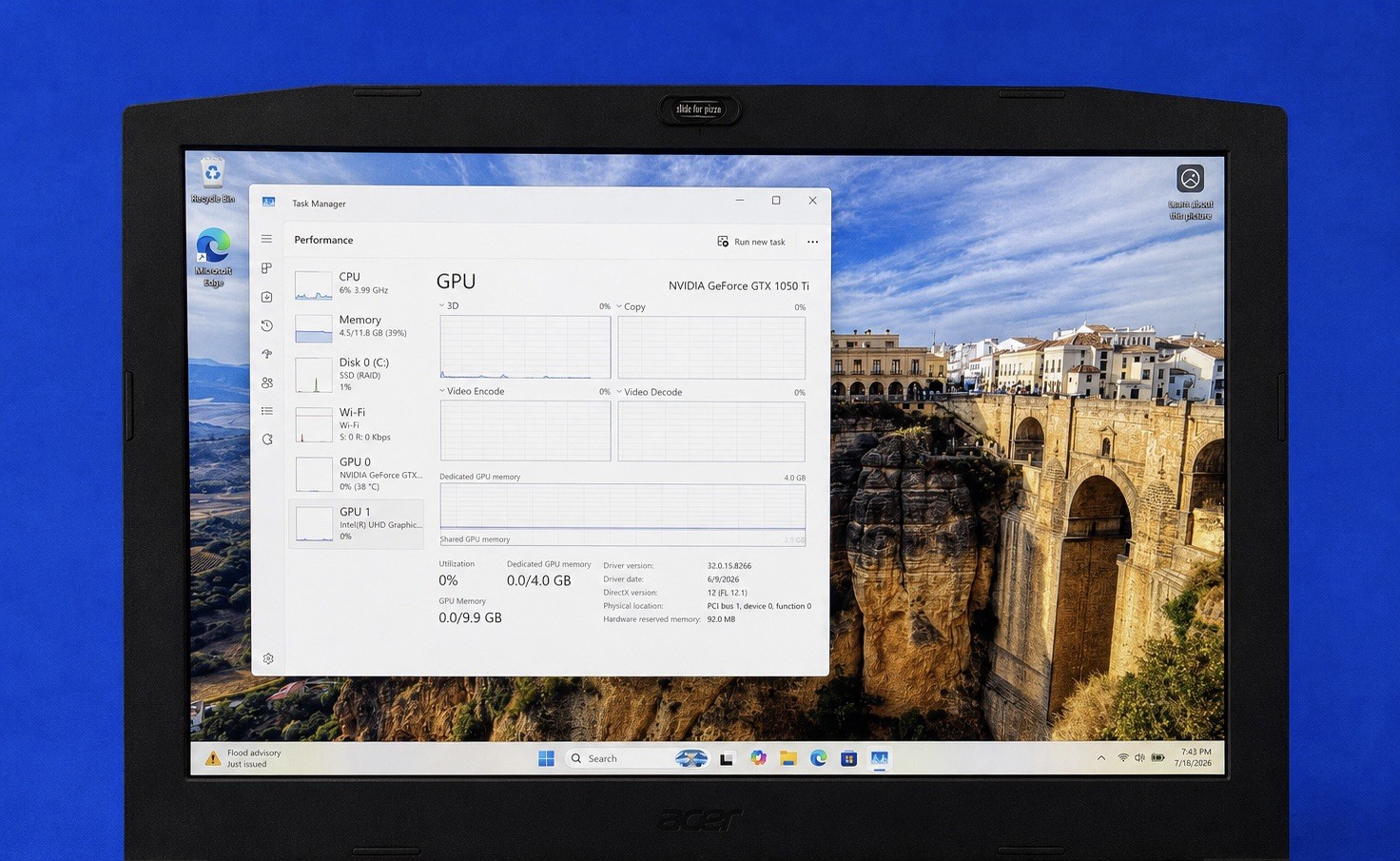 Acer Nitro 5 AN515-53 15.6” FHD i5-8300H GTX 1050 Ti 12GB 512GB SSD Win11 Great