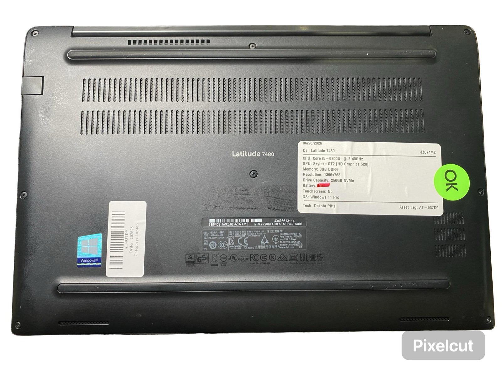 Dell Latitude 7480 Corei5 6300U 8GB Win11Pro 256GB No Battery Grade C