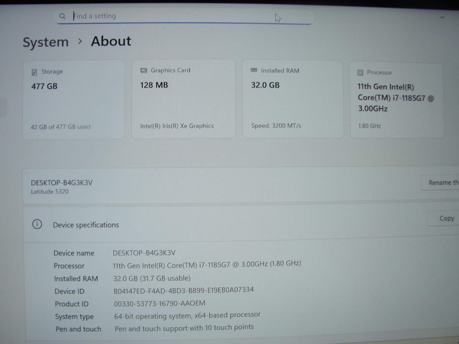 Dell Latitude 5320 13.3″Touch Intel Core i7-1185G7 3.0GHz 32GB RAM 512GB SSD +PA