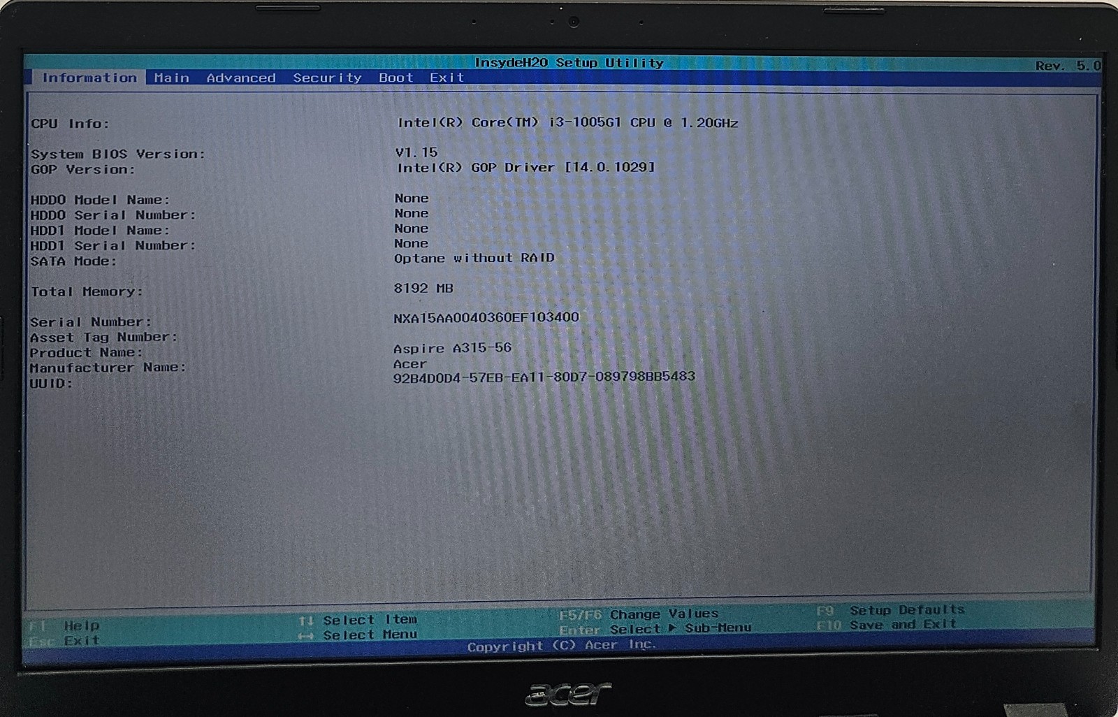 Acer Aspire 3 A315-56-36RX Laptop Intel Core i3-1005G1 8GB Ram NO HD/OS (FL)