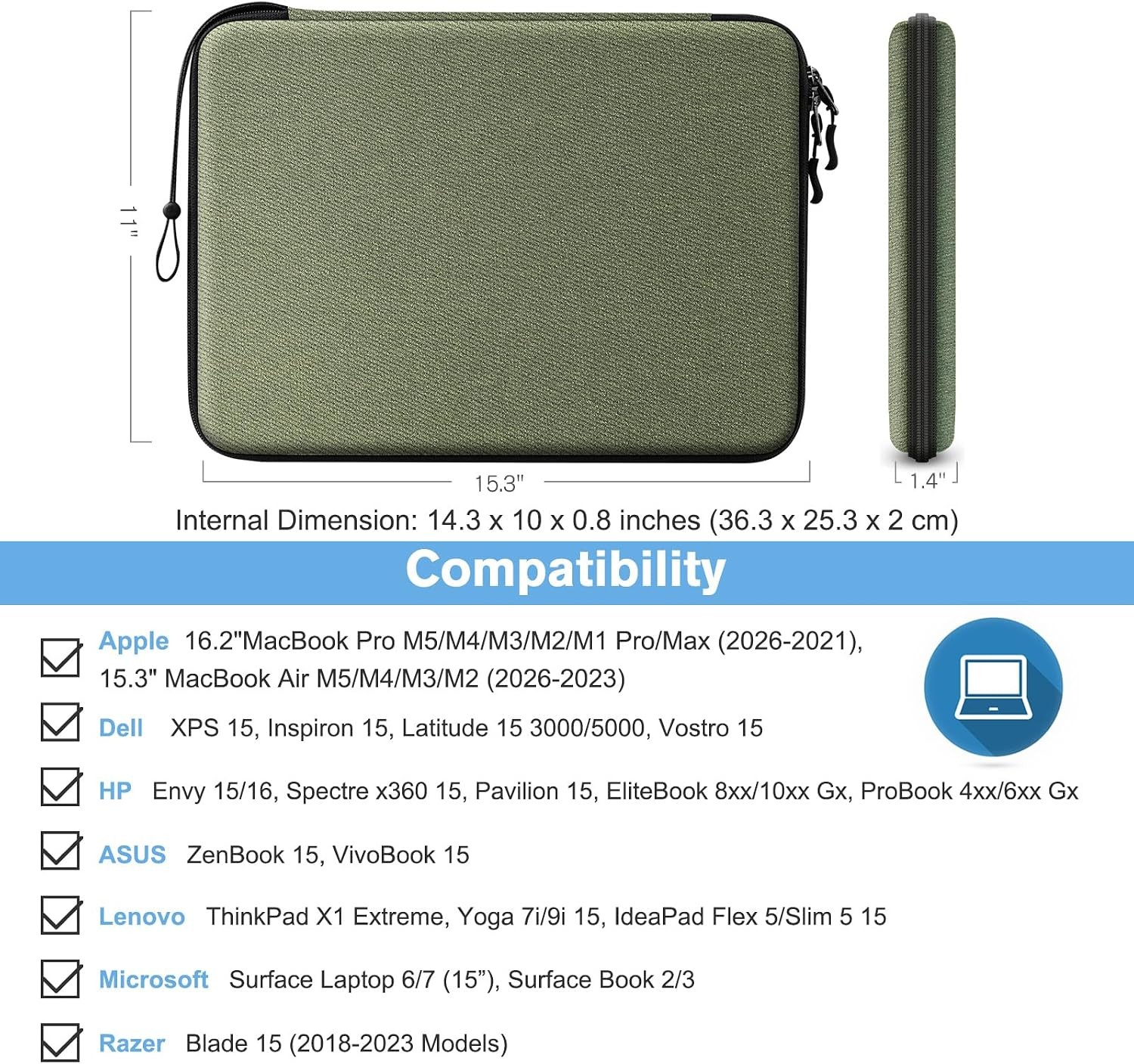 Olive Hard Case for 15.3″ MacBook Air A3241 (M2 M3 M4 M5, 2023-2026)